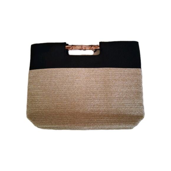 Donna Karan Cashmere Mist hand bag made of Raffia, Canvas & bamboo handle NWT - Picture 2 of 9